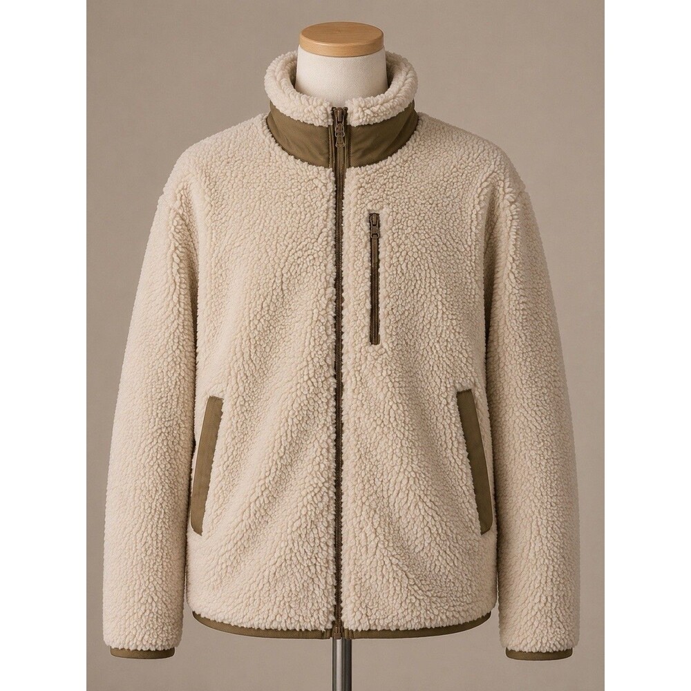Uniqlo beige and olive windproof outer fleece jacket  Size M